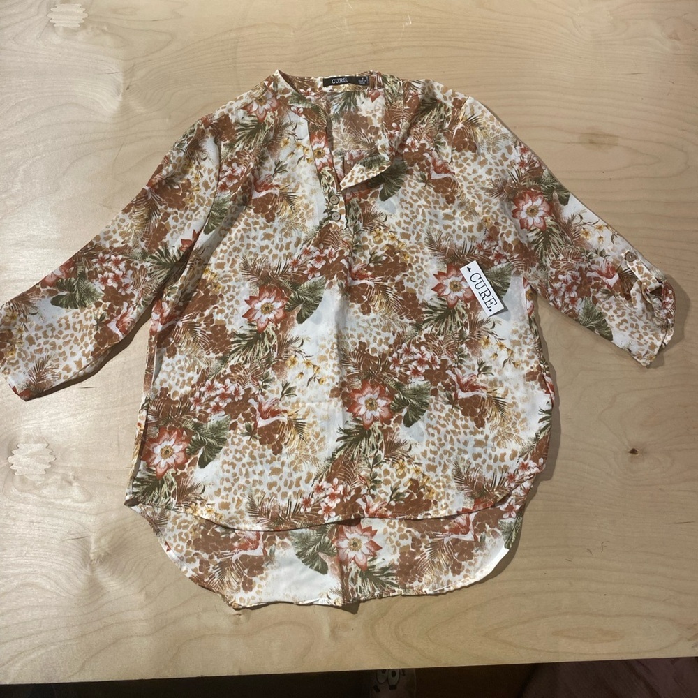 Cure Tropical Leaf Print Top Medium (QS)